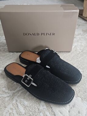 Donald J. Pliner Black Slip-On Mule with Silver Buckle